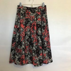 H&M Black/Burgundy/Melon Floral Midi Skirt